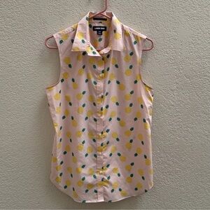 Lands' End Pink Pineapple Supima Cotton Sleeveless Button-Up Blouse SZ 12T NWOT